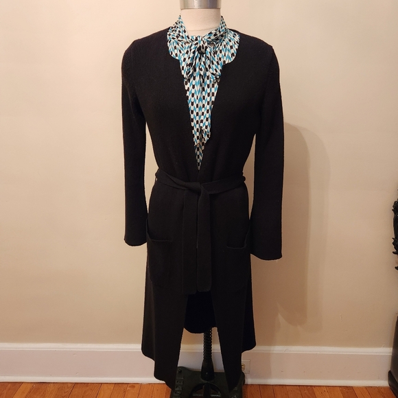 Max Studio long black open cardigan with waist tie XS - Picture 6 of 10